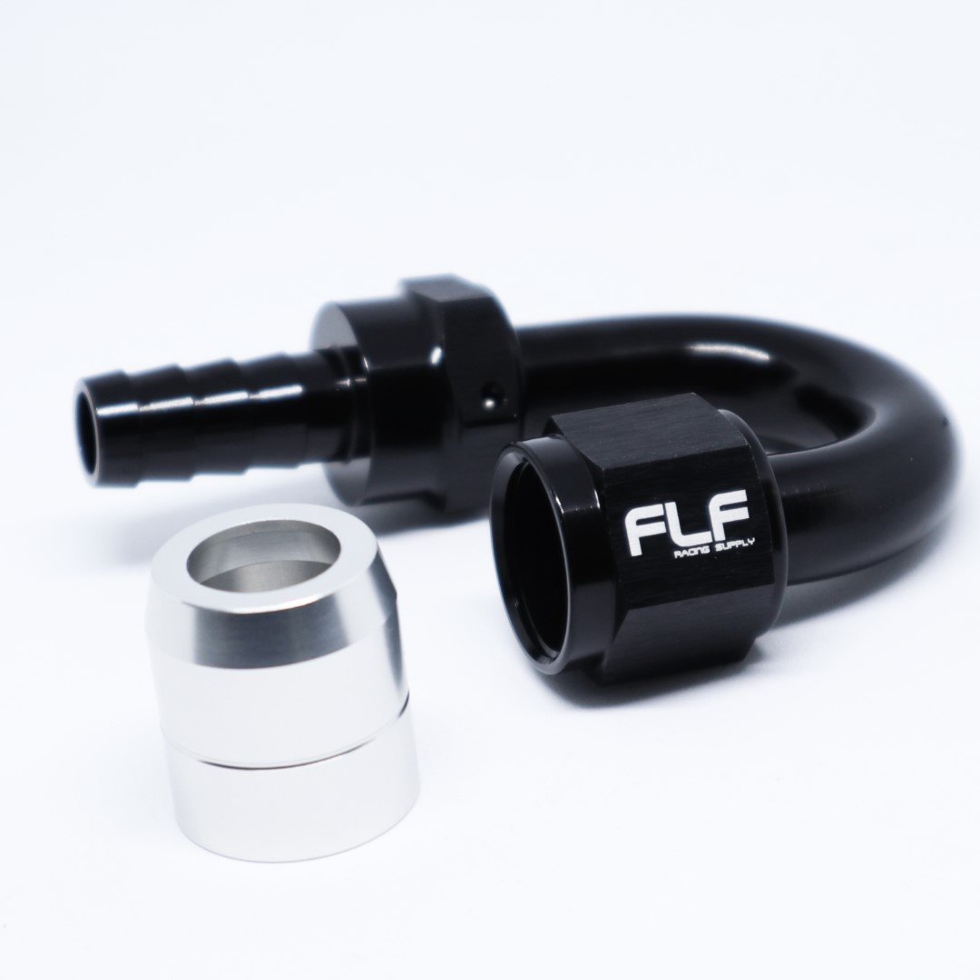 FLF Crimp-On Swivel Hose End - 150 Degree AN - 6 AN
